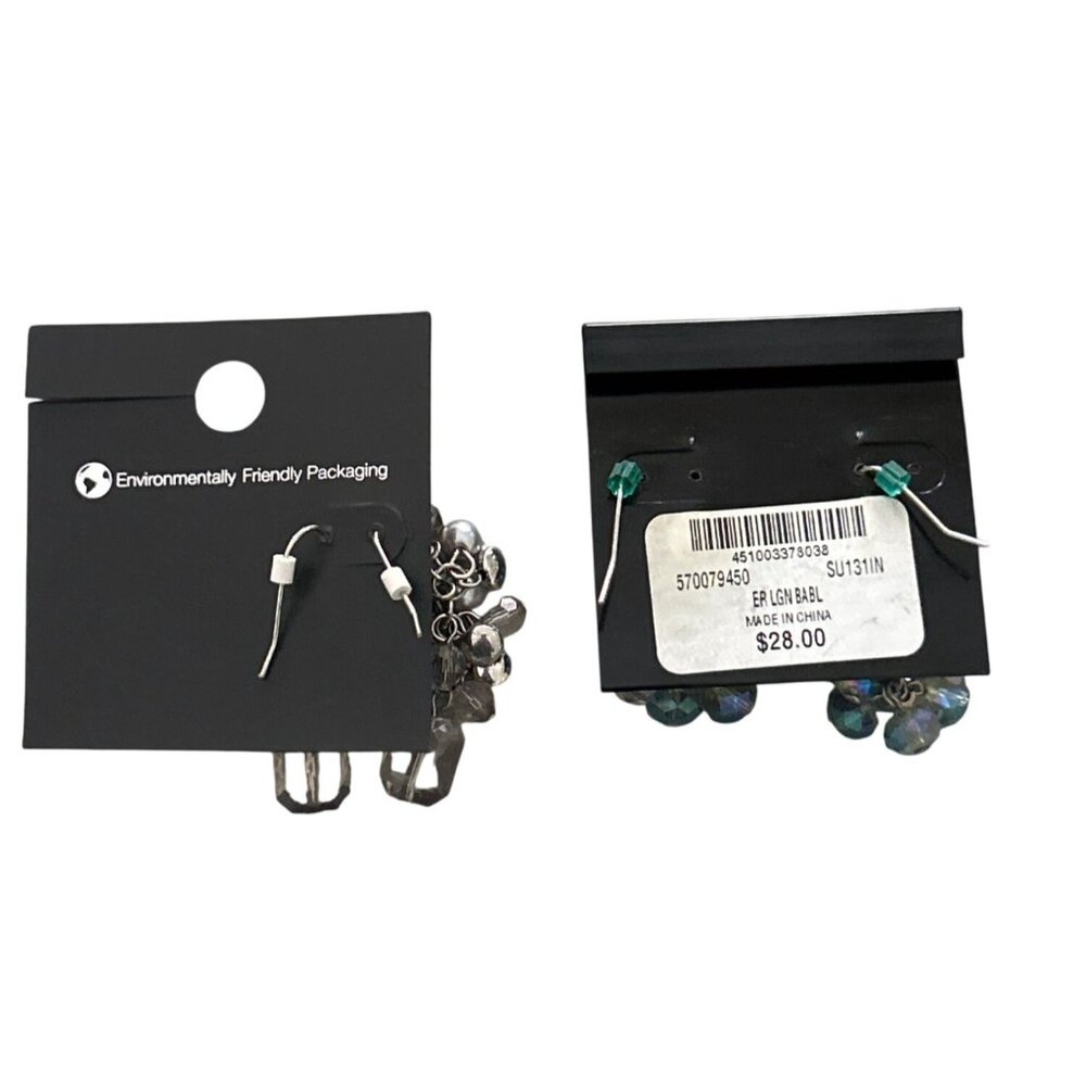 New York & Co Silver Bead Dangle Earrings  + WHBM Blue Crystal Cluster Earrings - Picture 4 of 6